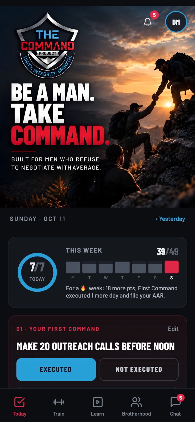 The Command Project app, Today screen